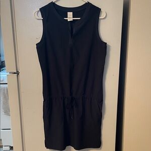 Lolë Small Black Sleeveless Dress Pockets Elastic Waistband Tie